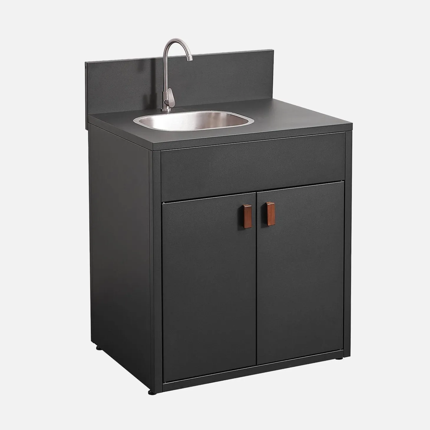 Stalen buitenkeukenmodule met gootsteen en 2 deuren L80cm