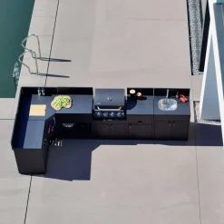 Stalen buitenkeuken 6 modules met gasbarbecue 4 branders