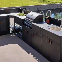 Stalen buitenkeuken 6 modules met gasbarbecue 4 branders