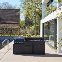 Stalen buitenkeuken 3 modules met gasbarbecue 4 branders