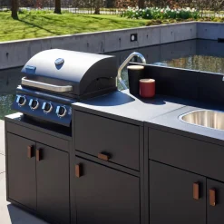 Stalen buitenkeuken 3 modules met gasbarbecue 4 branders