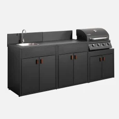 Stalen buitenkeuken 3 modules met gasbarbecue 4 branders