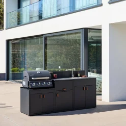 Stalen buitenkeuken 3 modules met gasbarbecue 4 branders