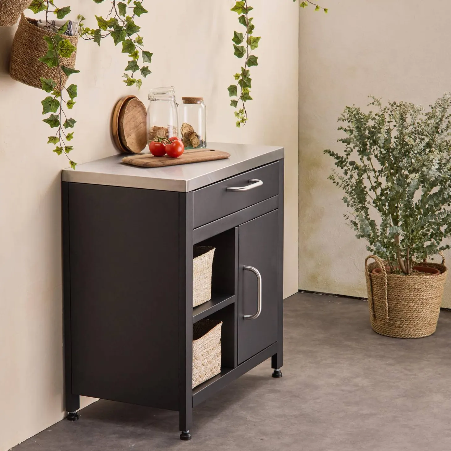 Stalen module buitenkeuken 1 lade en 1 deur, 80 cm breed
