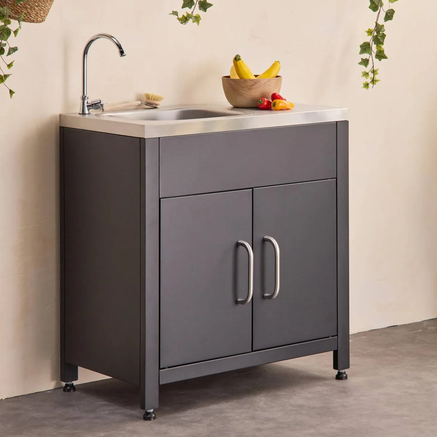 Stalen module buitenkeuken met gootsteen, 80cm breed