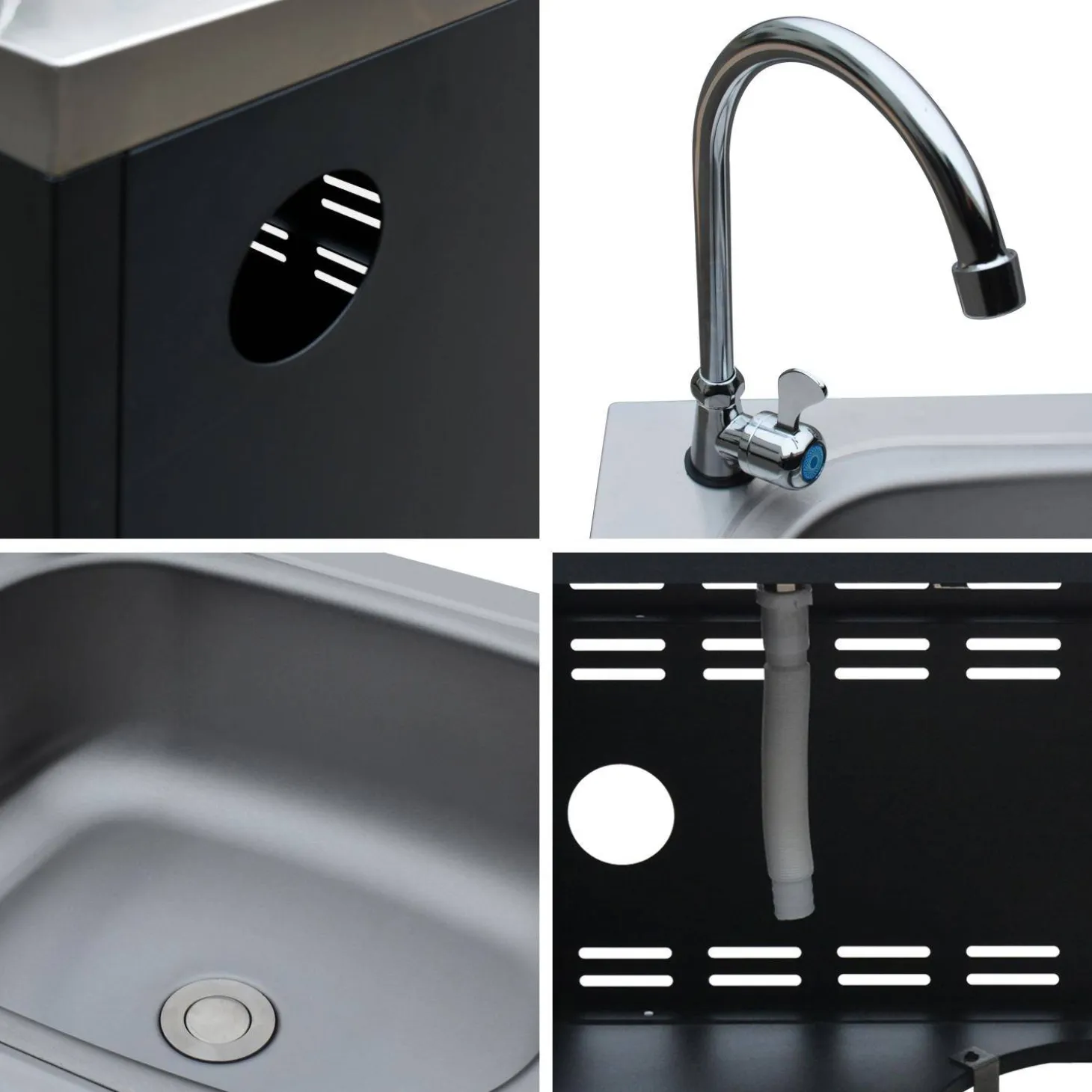Stalen module buitenkeuken met gootsteen, 80cm breed