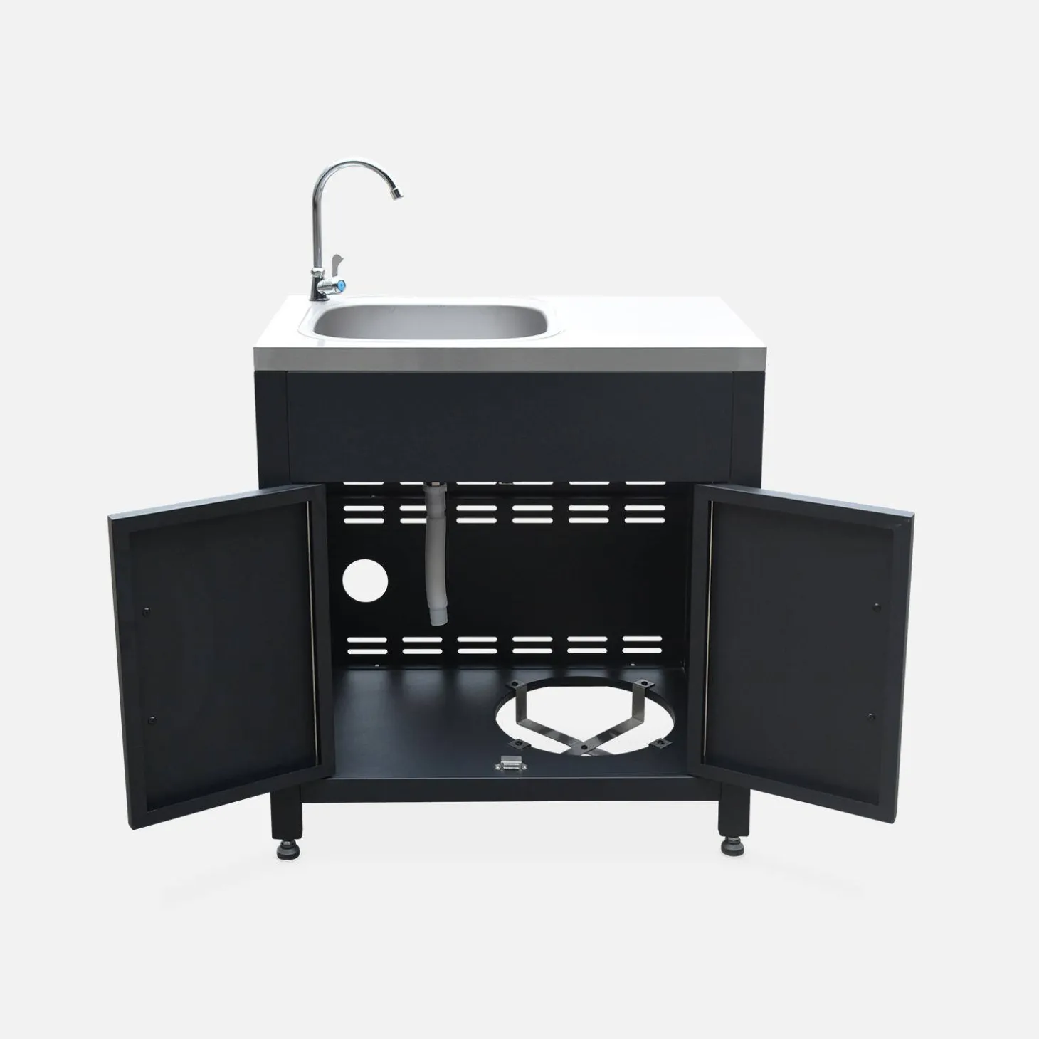 Stalen module buitenkeuken met gootsteen, 80cm breed