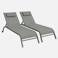 Stapelbare ligstoelen met meerdere posities, hoofdkussen en wieltjes (set van 2)