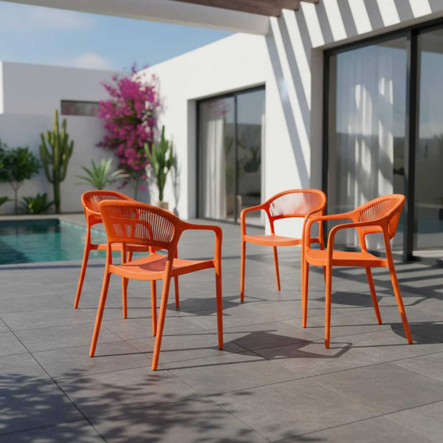 Stapelbare tuinstoelen met touw-effect (set van 4)