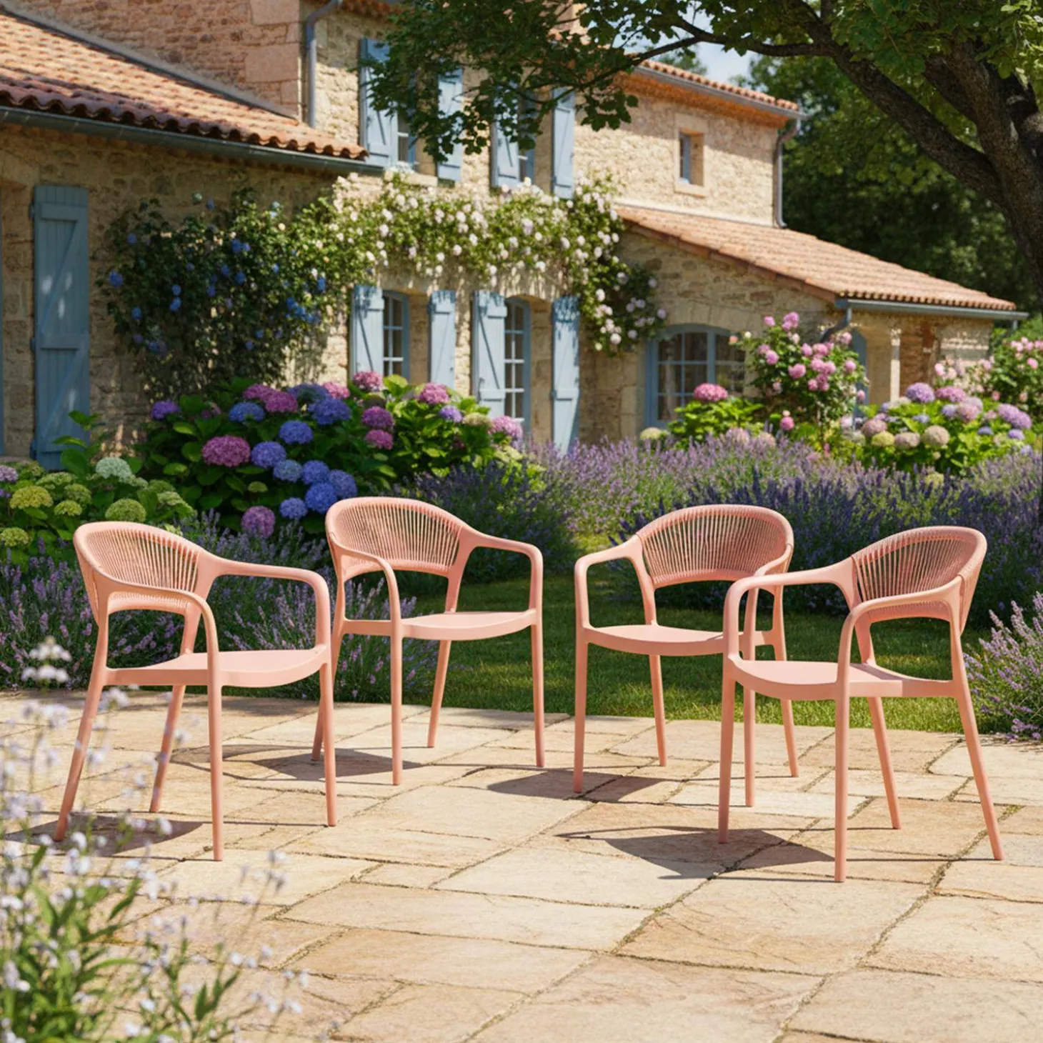 Stapelbare tuinstoelen met touw-effect (set van 4)