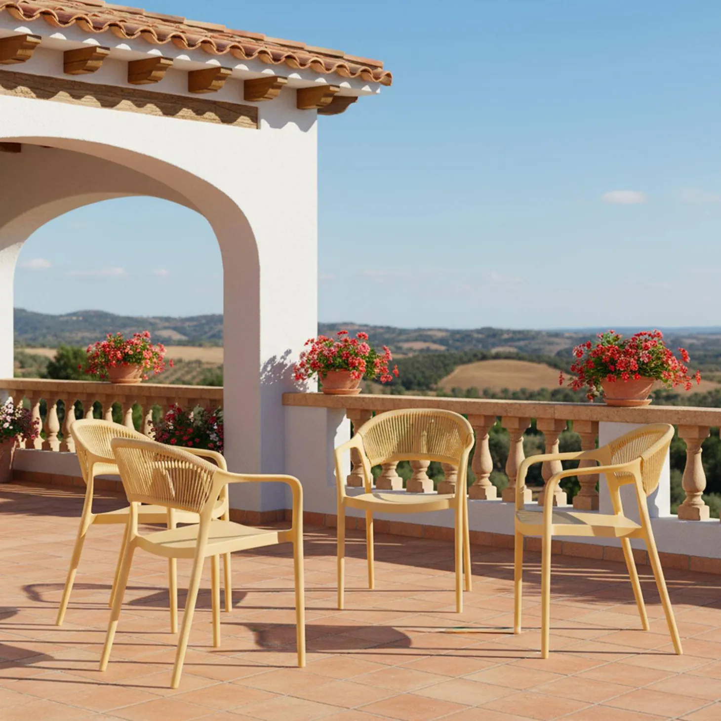 Stapelbare tuinstoelen met touw-effect (set van 4)