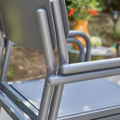 Stapelbare tuinstoelen van aluminium en textileen (Set van 4)