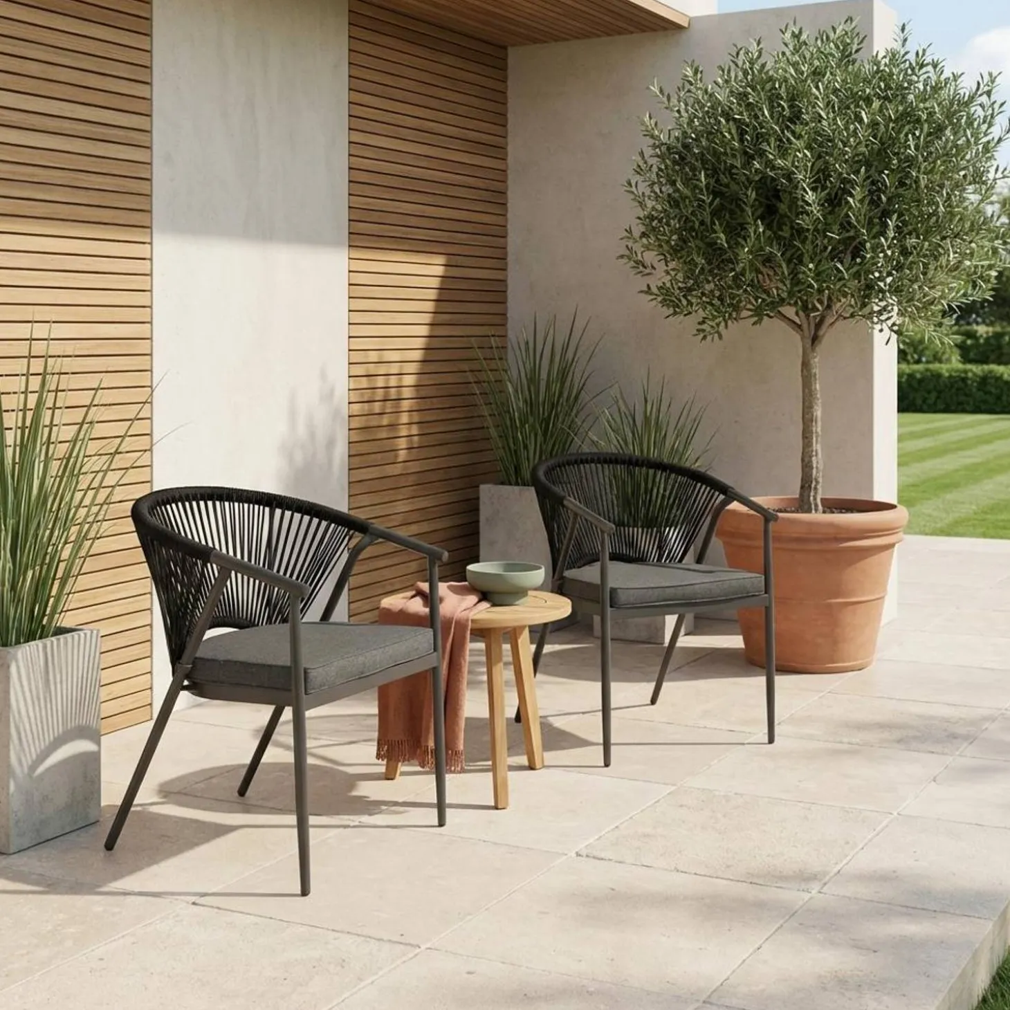Stapelbare tuinstoelen van staal en touwen (set van 2)