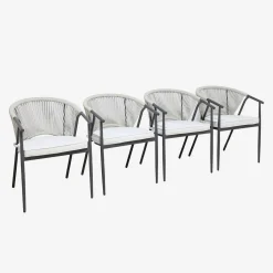 Stapelbare tuinstoelen van staal en touwen (set van 4)