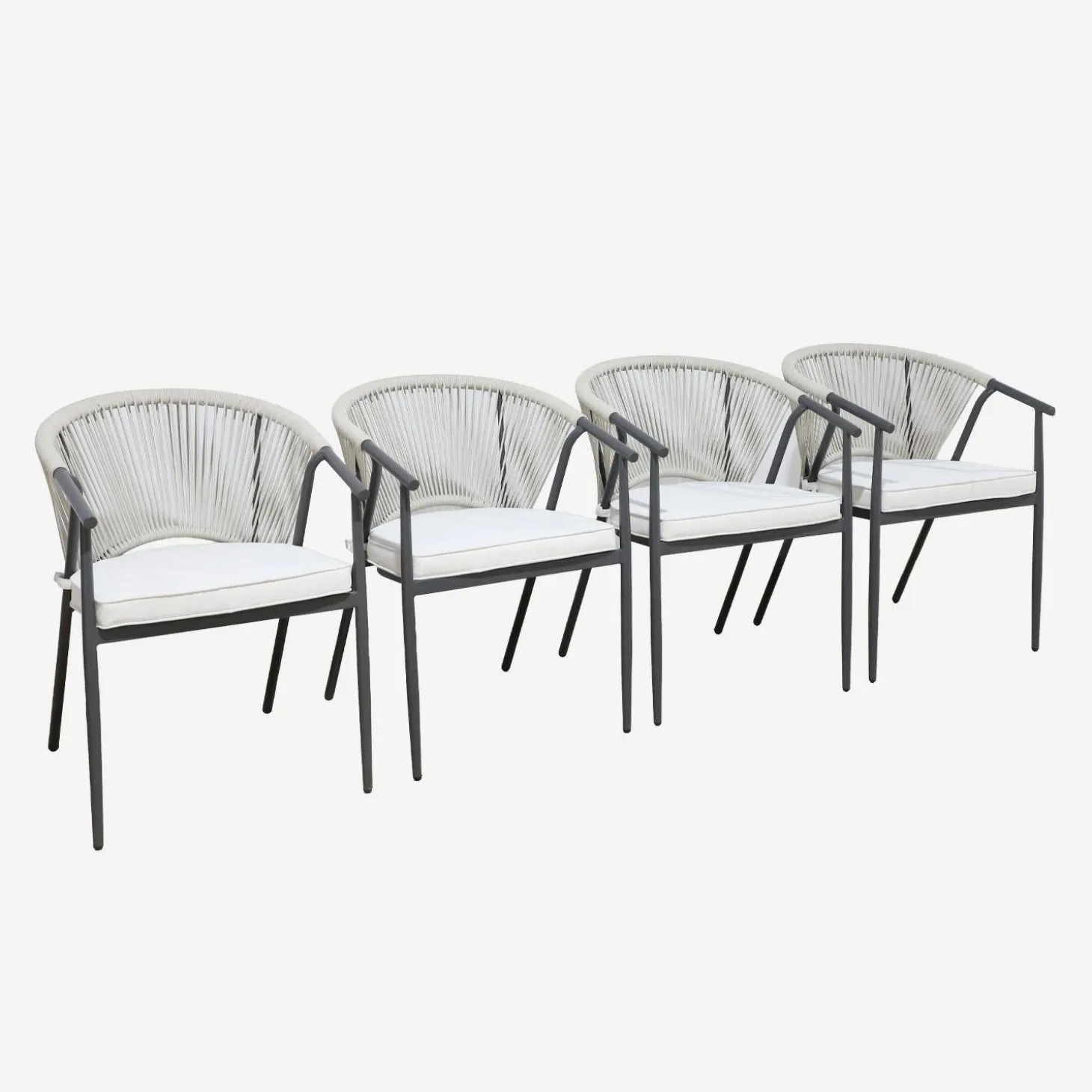 Stapelbare tuinstoelen van staal en touwen (set van 4)