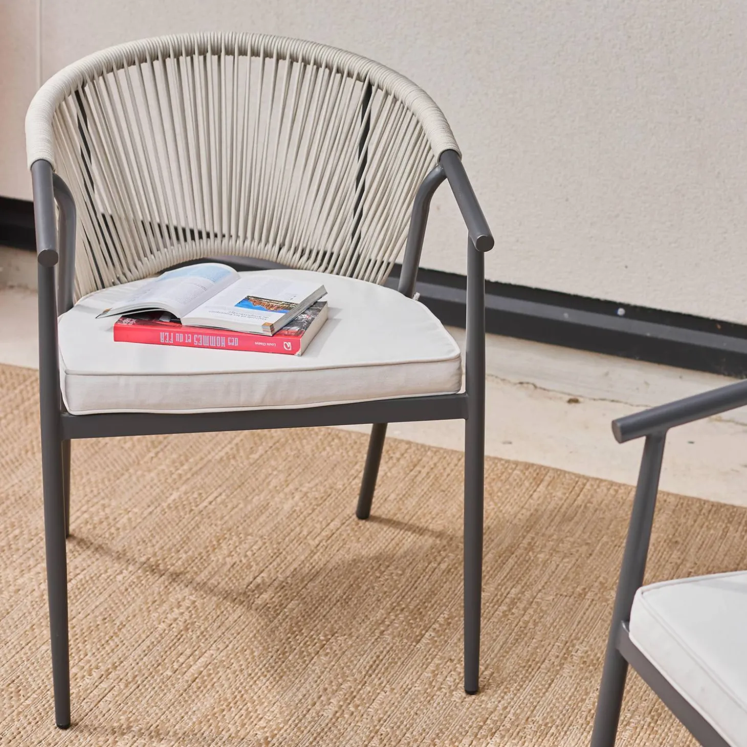 Stapelbare tuinstoelen van staal en touwen (set van 2)