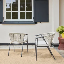 Stapelbare tuinstoelen van staal en touwen (set van 2)