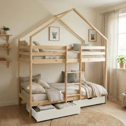 Stapelbed voor kinderen hutmodel 90x190 cm met 2 laden