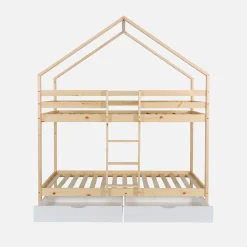 Stapelbed voor kinderen hutmodel 90x190 cm met 2 laden