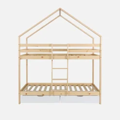 Stapelbed voor kinderen hutmodel 90x190 cm met 2 laden