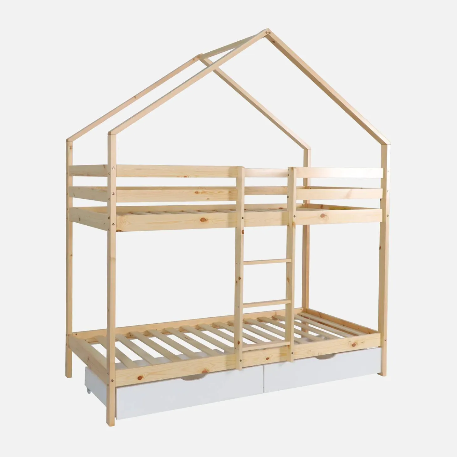 Stapelbed voor kinderen hutmodel 90x190 cm met 2 laden