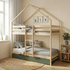 Stapelbed voor kinderen hutmodel 90x190 cm met logeerlade