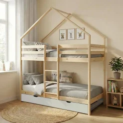 Stapelbed voor kinderen hutmodel 90x190 cm met logeerlade