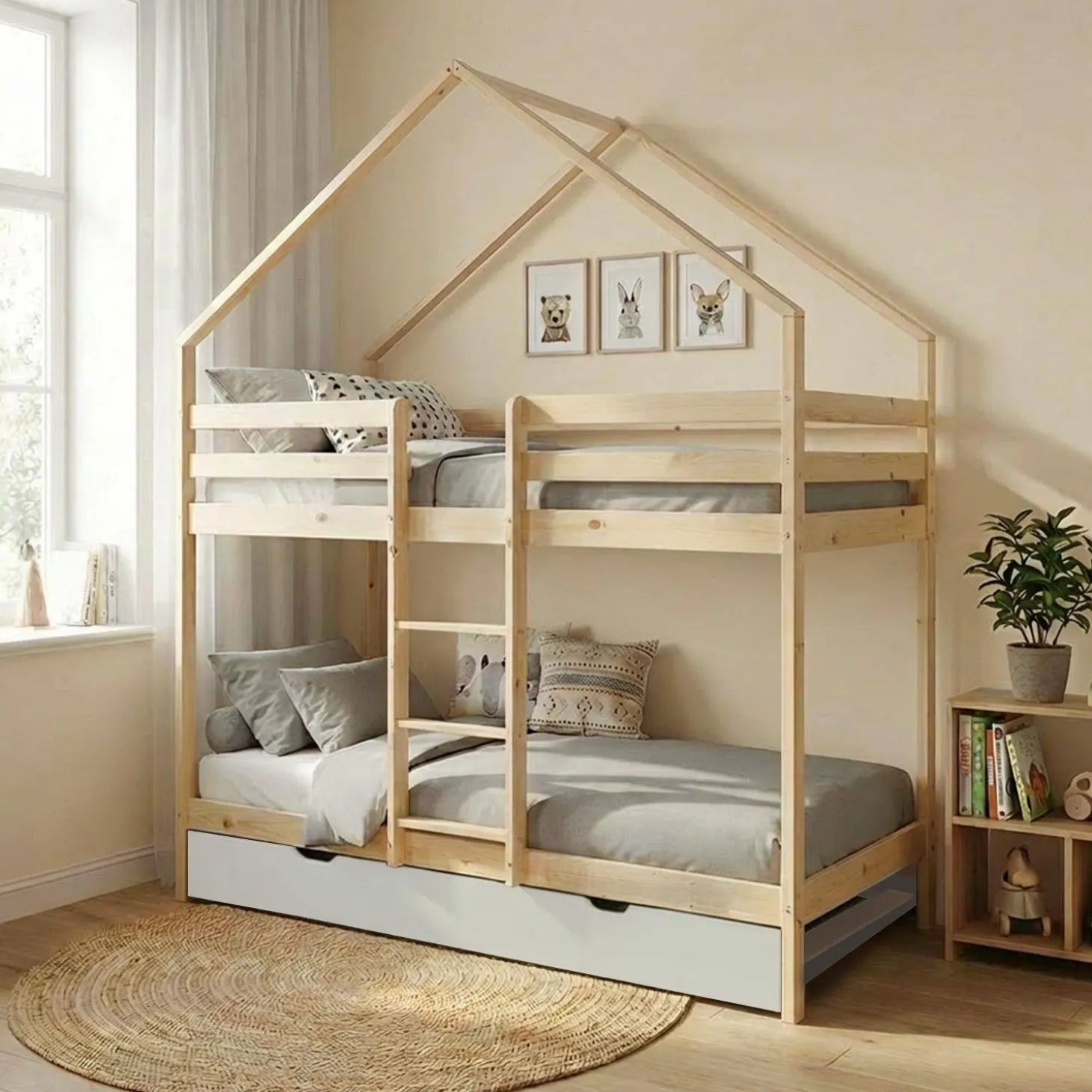 Stapelbed voor kinderen hutmodel 90x190 cm met logeerlade