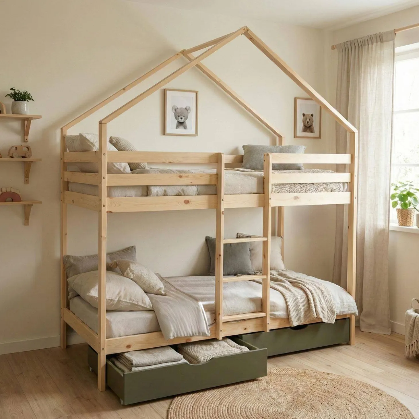Stapelbed voor kinderen hutmodel 90x190 cm met 2 laden