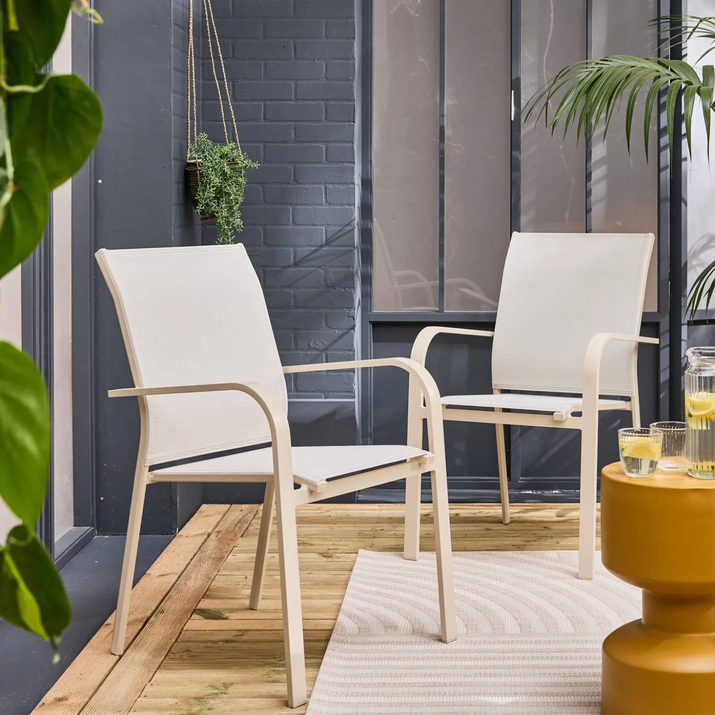 Stapelen tuinstoelen van aluminium en textileen (Set van 2)