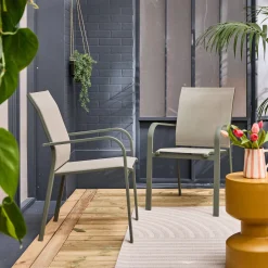 Stapelen tuinstoelen van aluminium en textileen (Set van 2)
