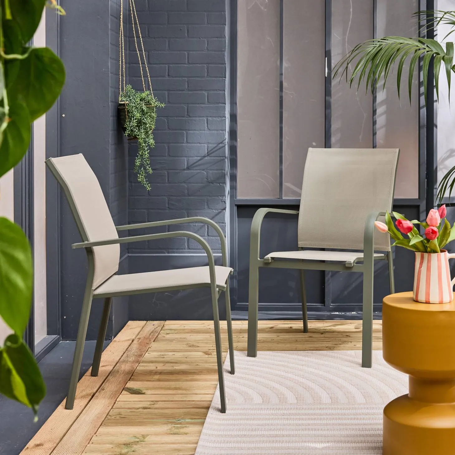 Stapelen tuinstoelen van aluminium en textileen (Set van 2)