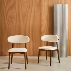 Stoelen rubberhout en bouclé bekleding (set van 2)
