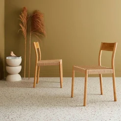 Stoelen rubberhout en touw (set van 2)