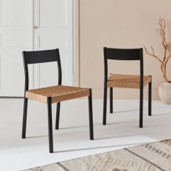 Stoelen rubberhout en touw (set van 2)