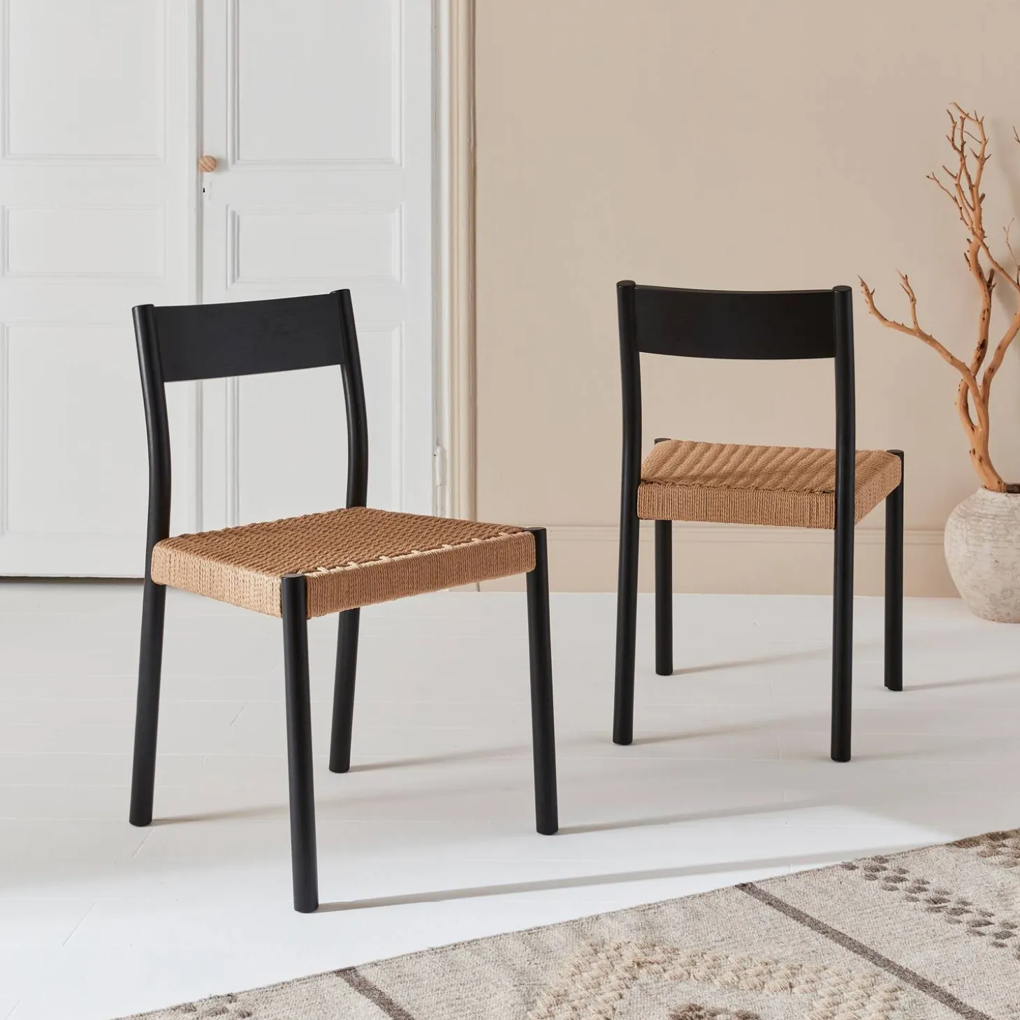 Stoelen rubberhout en touw (set van 2)