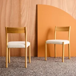 Stoelen van rubberhout en stof (set van 2)