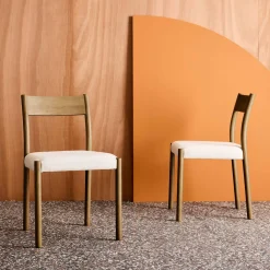 Stoelen van rubberhout en stof (set van 2)