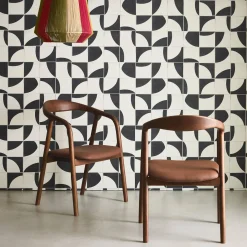 Stoelen vintage rubberhout en kunstleer (set van 2)