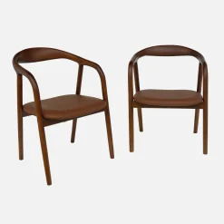 Stoelen vintage rubberhout en kunstleer (set van 2)