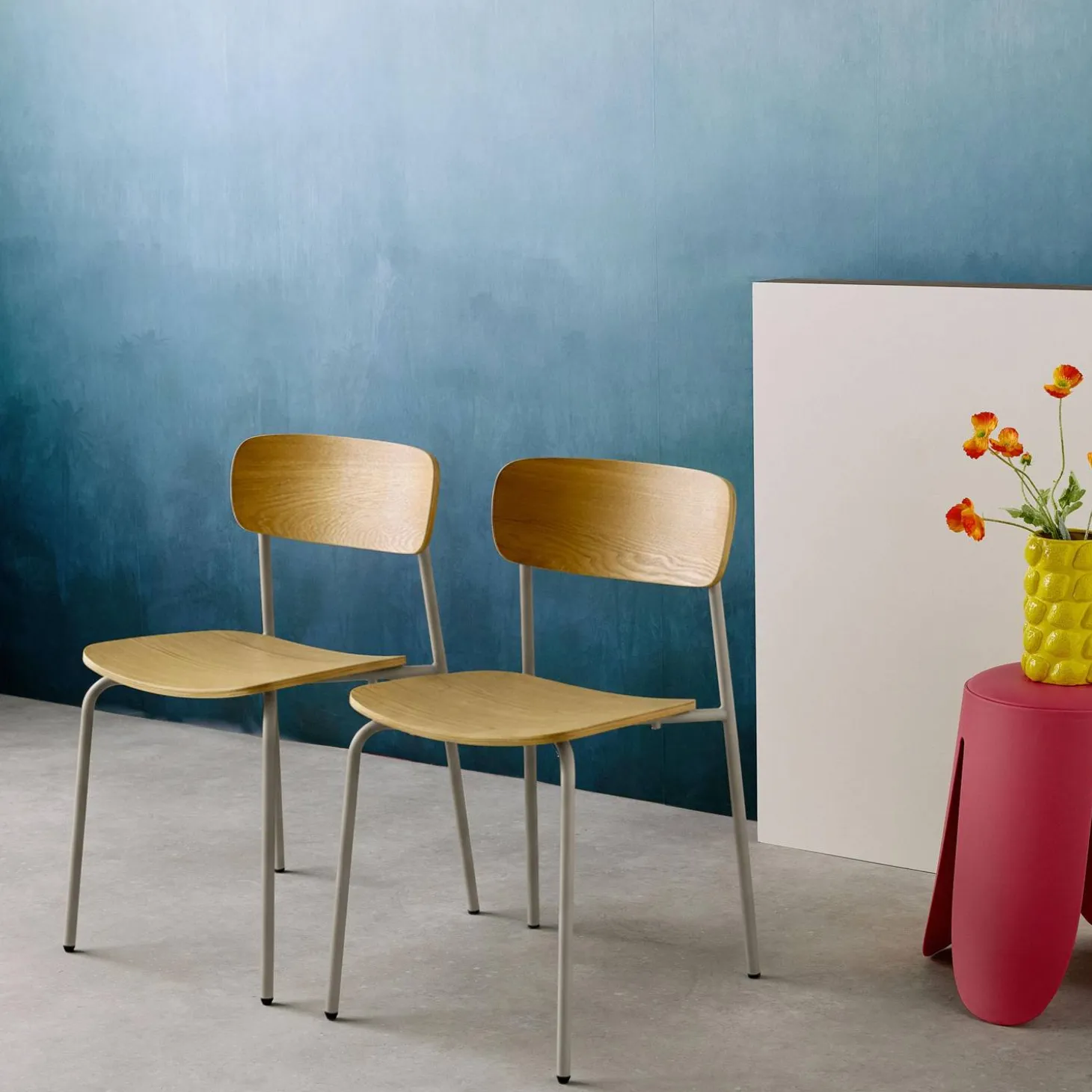 Stoel metaal en multiplex vintage (set van 2)