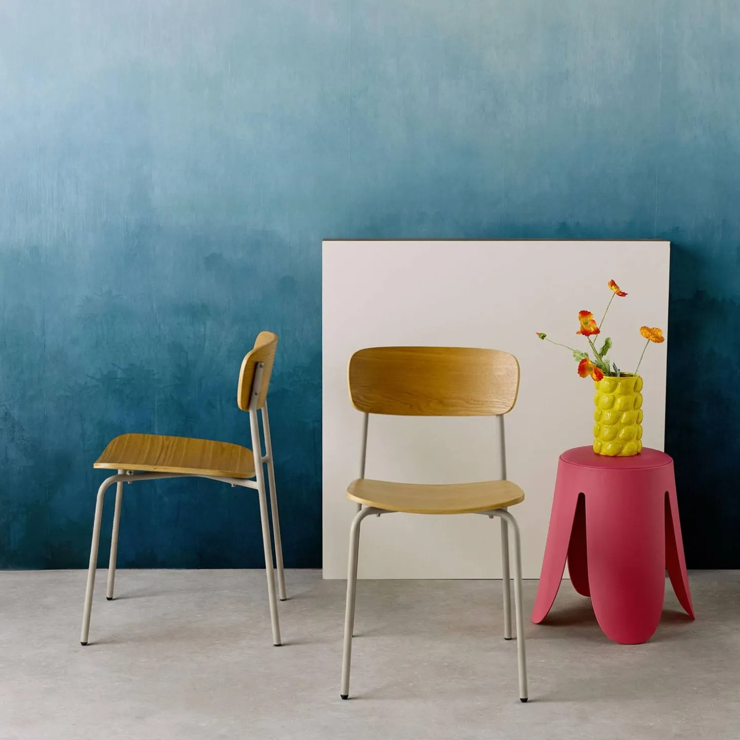 Stoel metaal en multiplex vintage (set van 2)