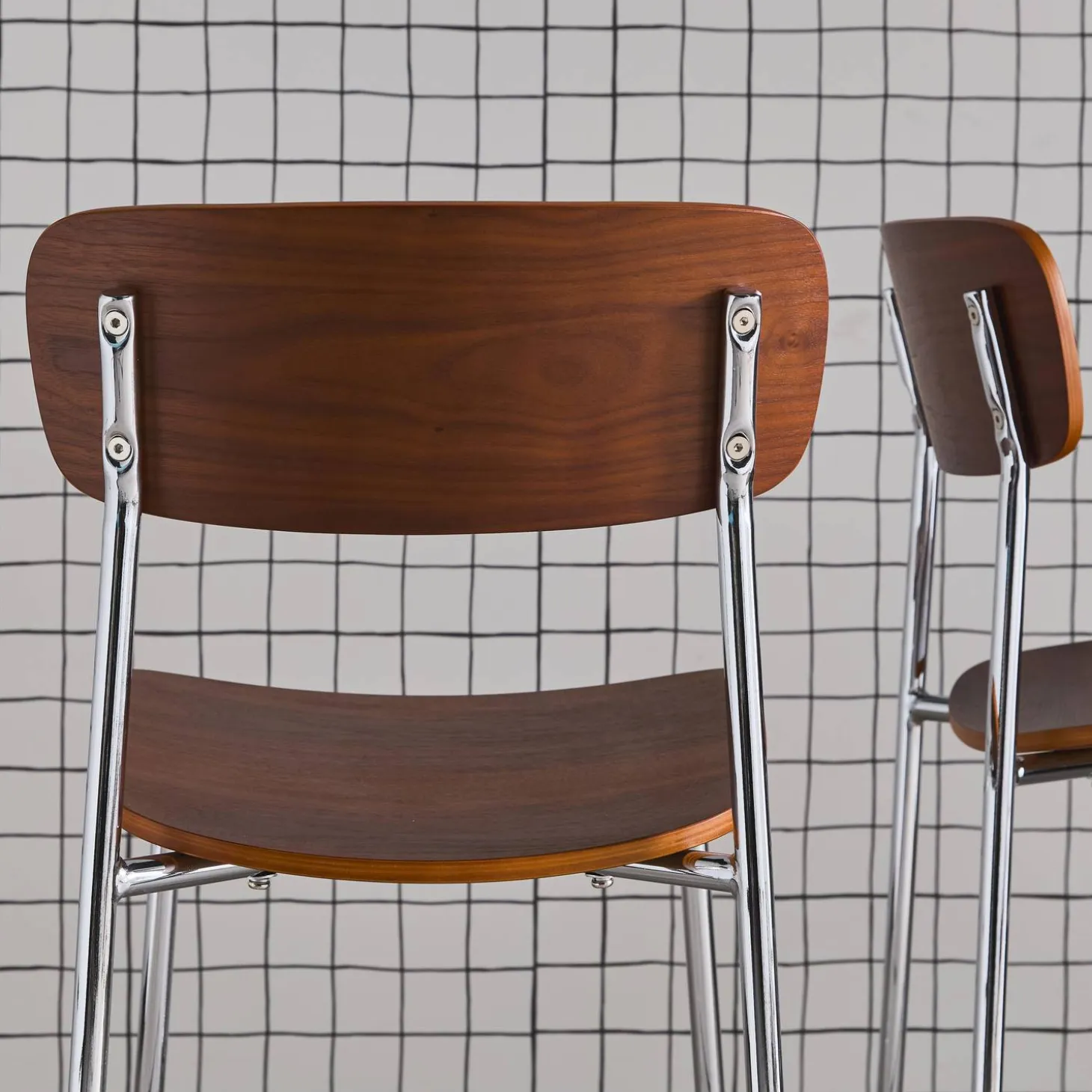 Stoel metaal en multiplex vintage (set van 2)