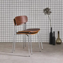Stoel metaal en multiplex vintage (set van 2)