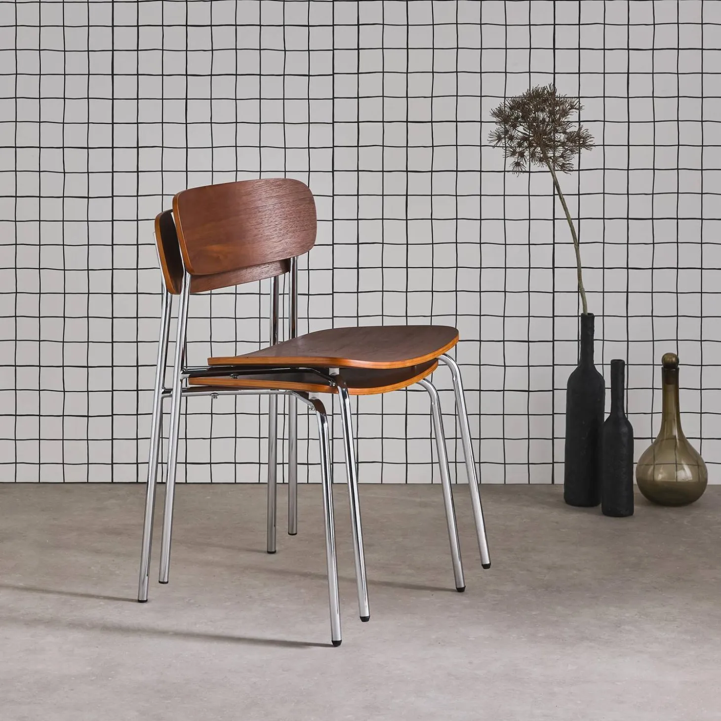 Stoel metaal en multiplex vintage (set van 2)