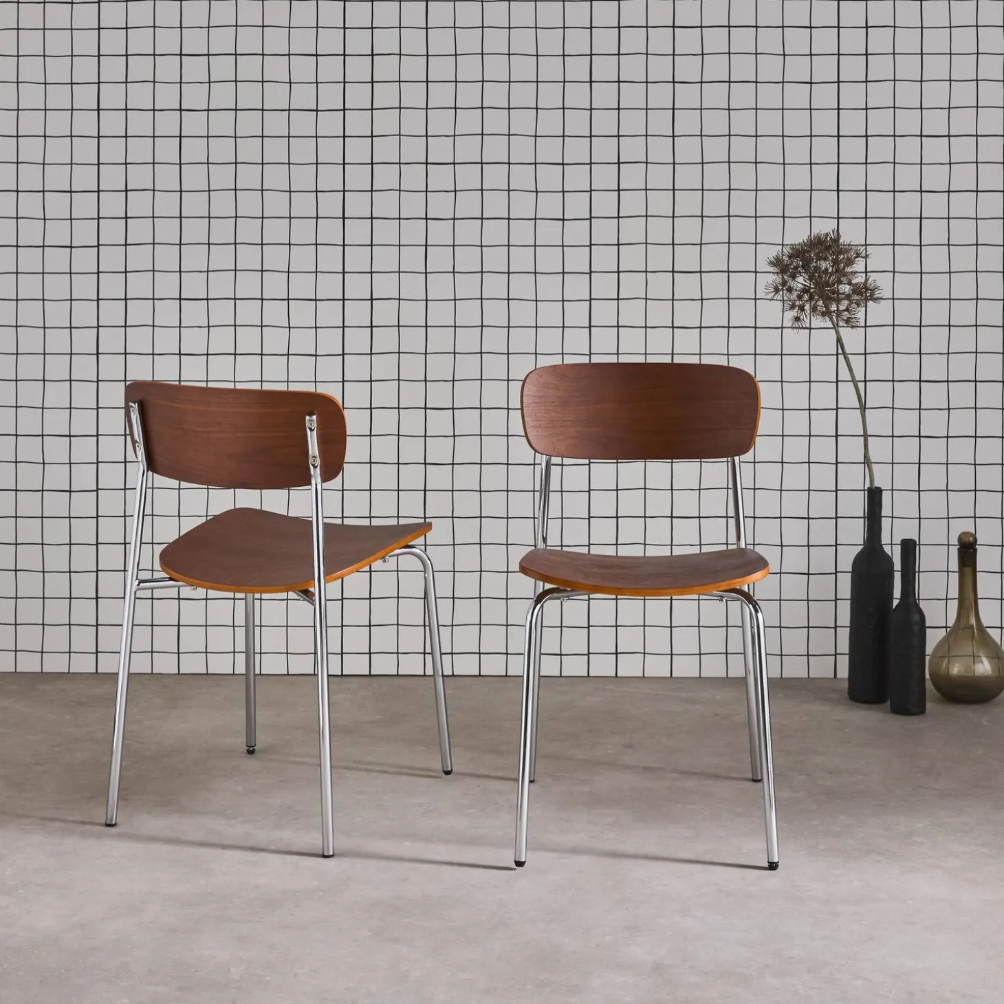 Stoel metaal en multiplex vintage (set van 2)