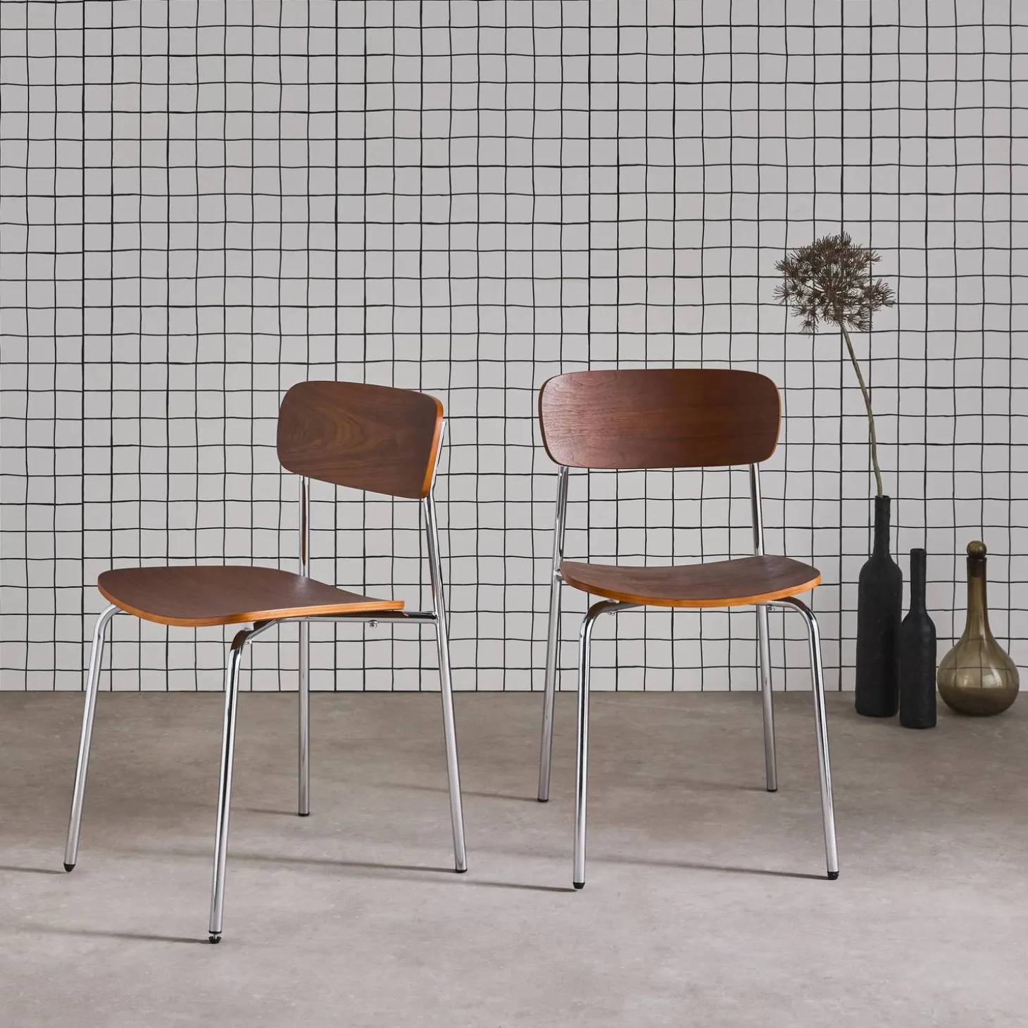 Stoel metaal en multiplex vintage (set van 2)