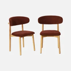 Stoel naturelkleurig rubberhout en chenille stof (set van 2)