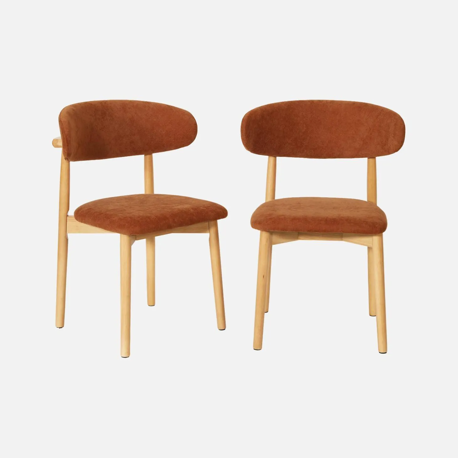 Stoel naturelkleurig rubberhout en chenille stof (set van 2)