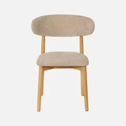 Stoel naturelkleurig rubberhout en chenille stof (set van 2)